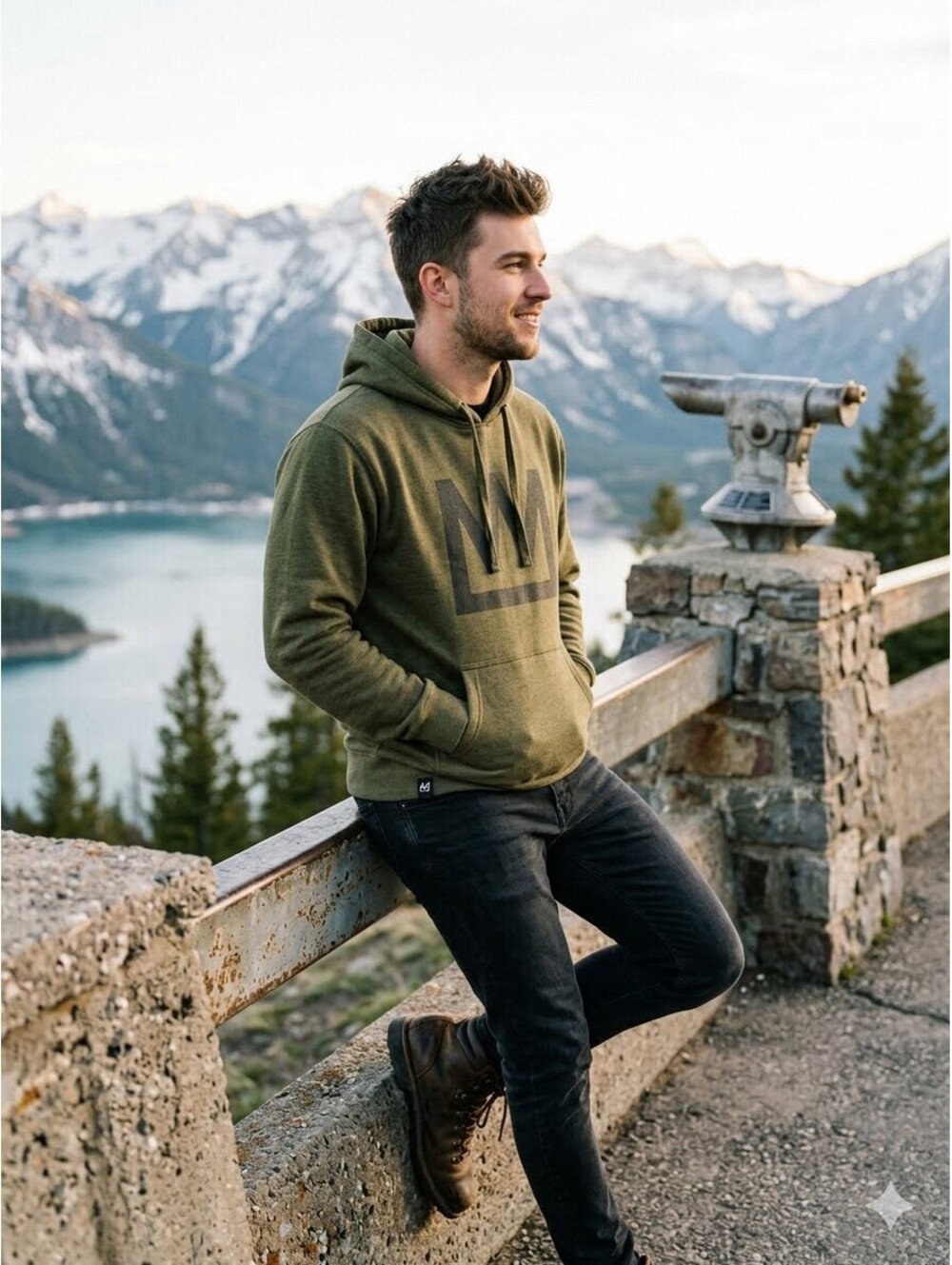 Mammoth Mountain Crown Logo Pullover Hoodie Heather Olive Green Mens Size Medium